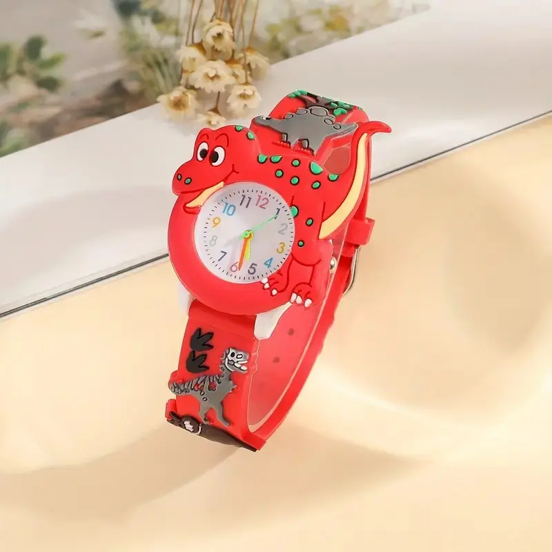 2024 New Cute cartoon 3D dinosaur Tyrannosaurus Rex silicone strap children's watch Kids Student Watch