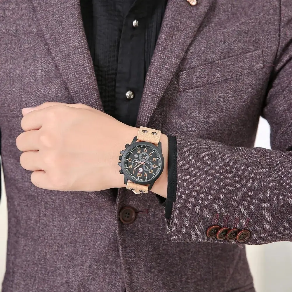Luxury Brand Watch Men Leather Sports Watches Men's Army Military Quartz Wristwatch Male Clock Relogio Masculino Reloj Hombre