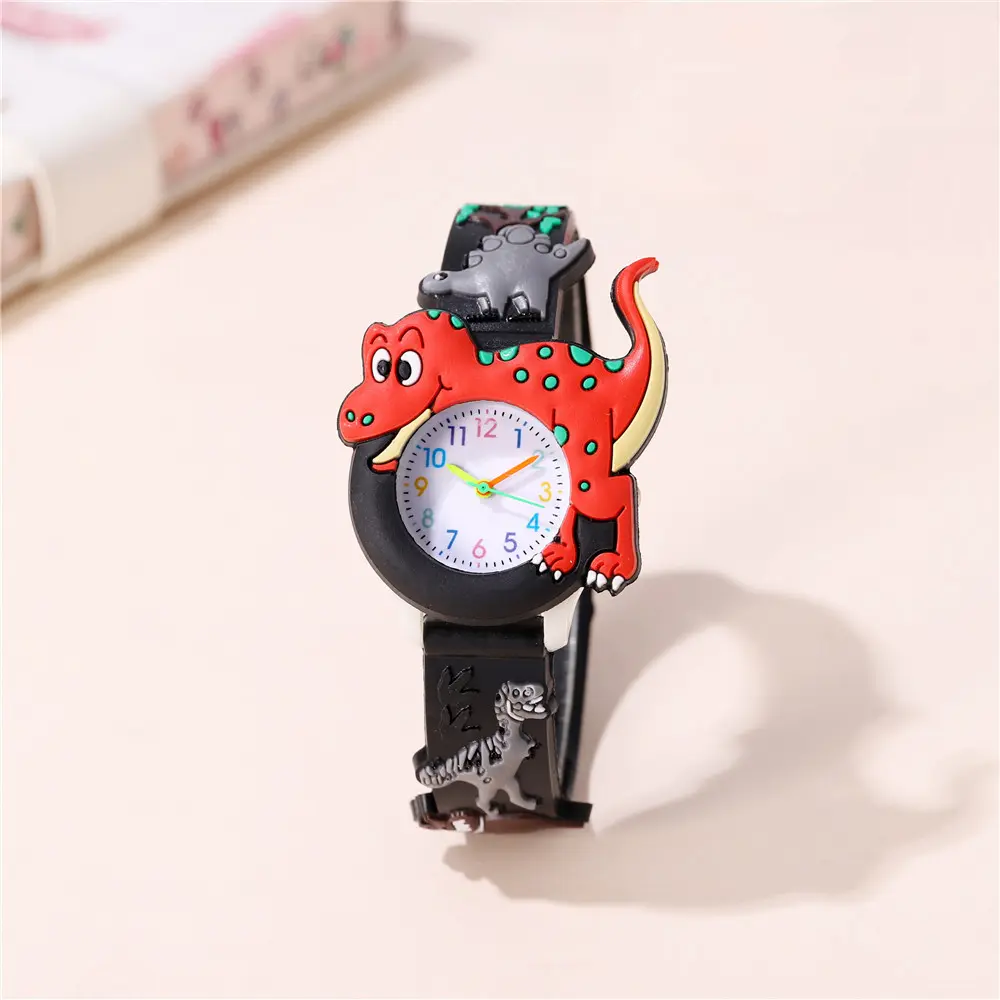 2024 New Cute cartoon 3D dinosaur Tyrannosaurus Rex silicone strap children's watch Kids Student Watch