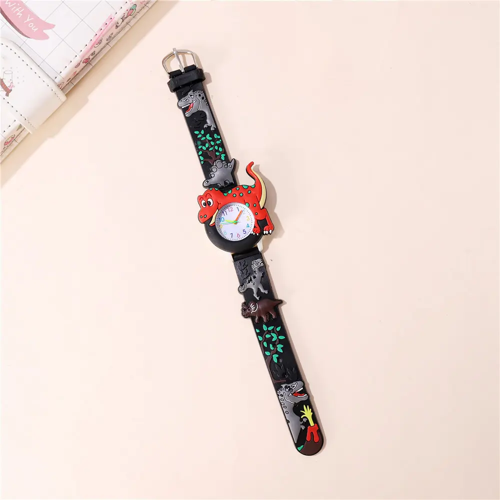 2024 New Cute cartoon 3D dinosaur Tyrannosaurus Rex silicone strap children's watch Kids Student Watch