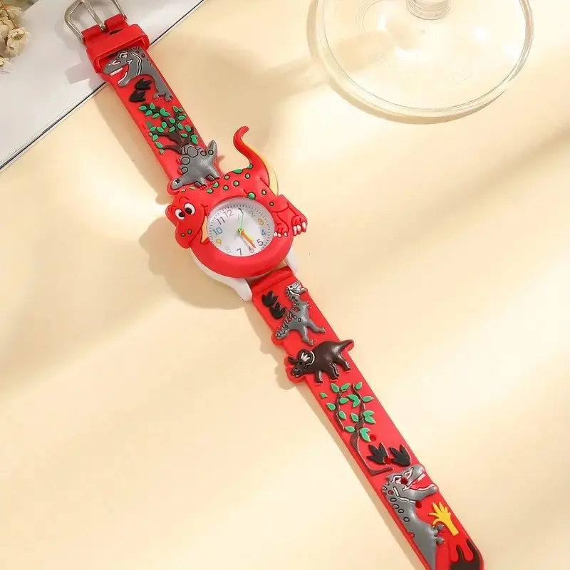 2024 New Cute cartoon 3D dinosaur Tyrannosaurus Rex silicone strap children's watch Kids Student Watch
