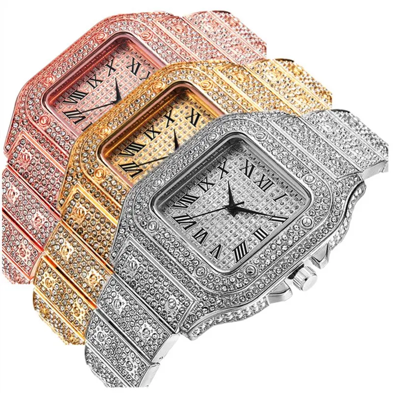 Luxury Diamond Men Women Watches Gold Watch Ladies Wrist Watch Luxury Rhinestone Unisex Bracelet Watches Female Clock 2024 New