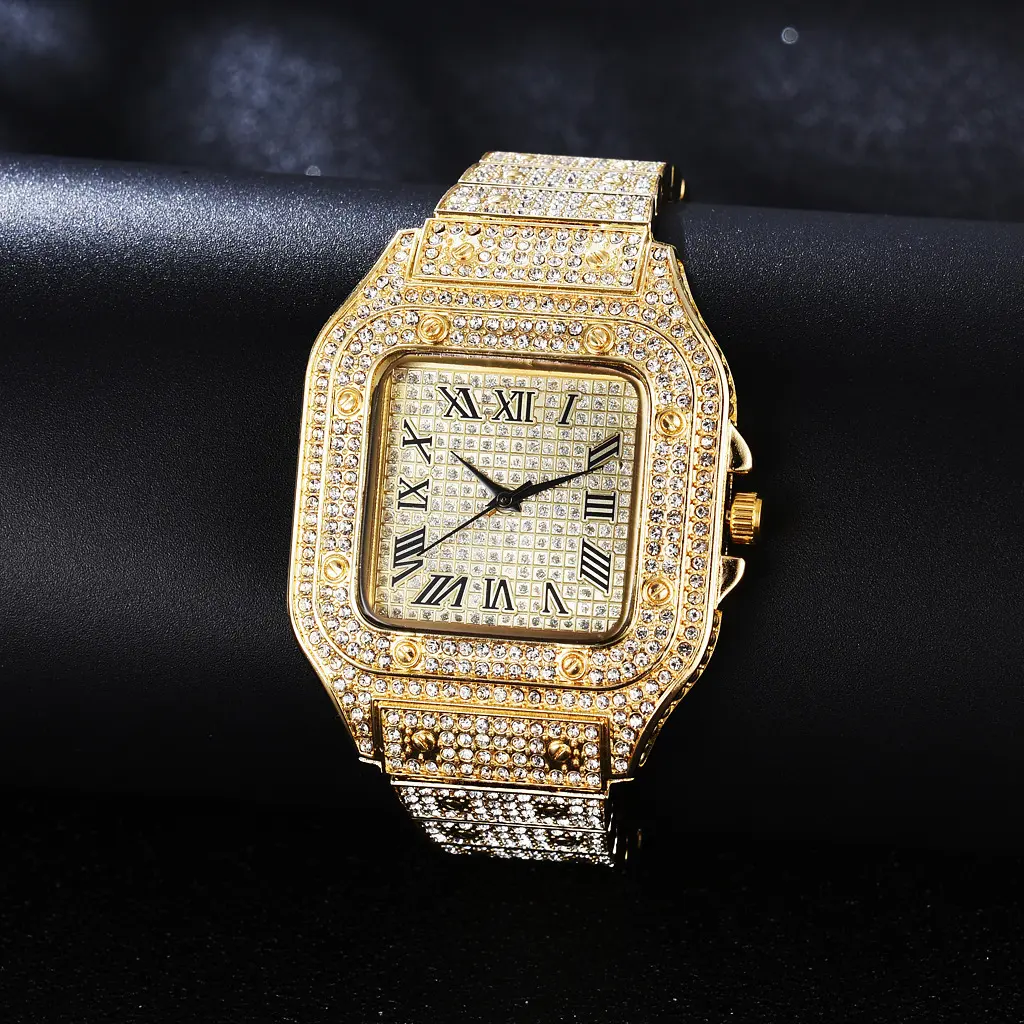 Luxury Diamond Men Women Watches Gold Watch Ladies Wrist Watch Luxury Rhinestone Unisex Bracelet Watches Female Clock 2024 New