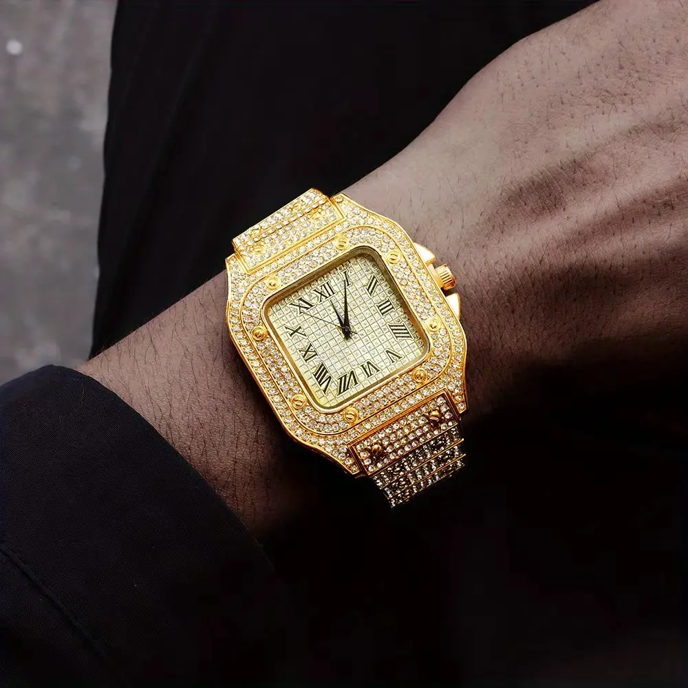 Luxury Diamond Men Women Watches Gold Watch Ladies Wrist Watch Luxury Rhinestone Unisex Bracelet Watches Female Clock 2024 New