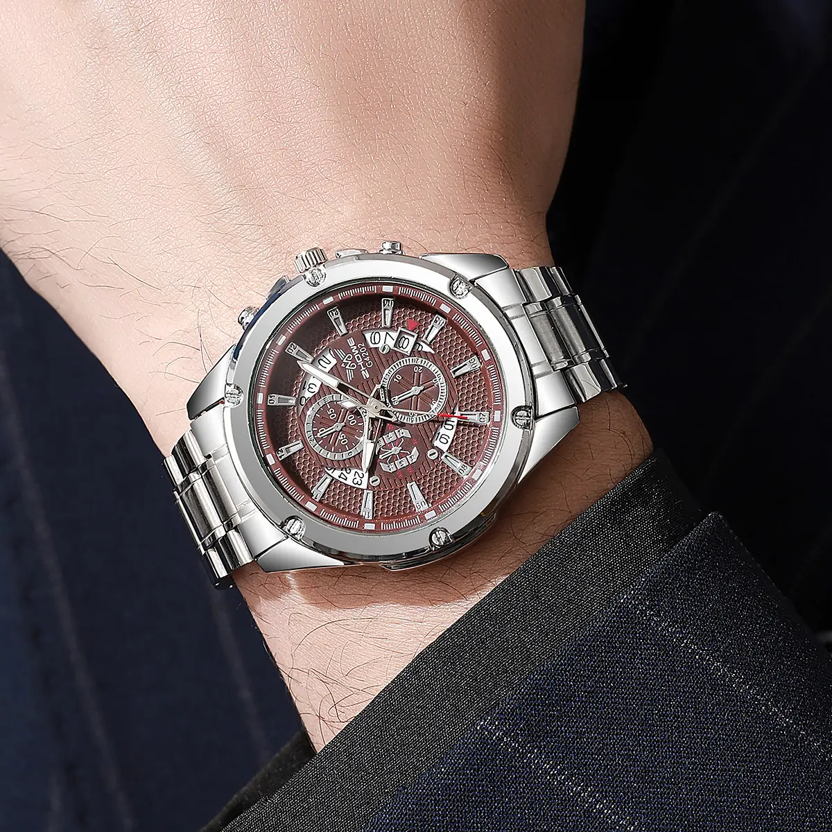 CHOWE 4202 Men's Quartz Watch Large Dial Stainless Steel Strap Casual Business Elegant Watches for Men reloj hombre(Without Box)