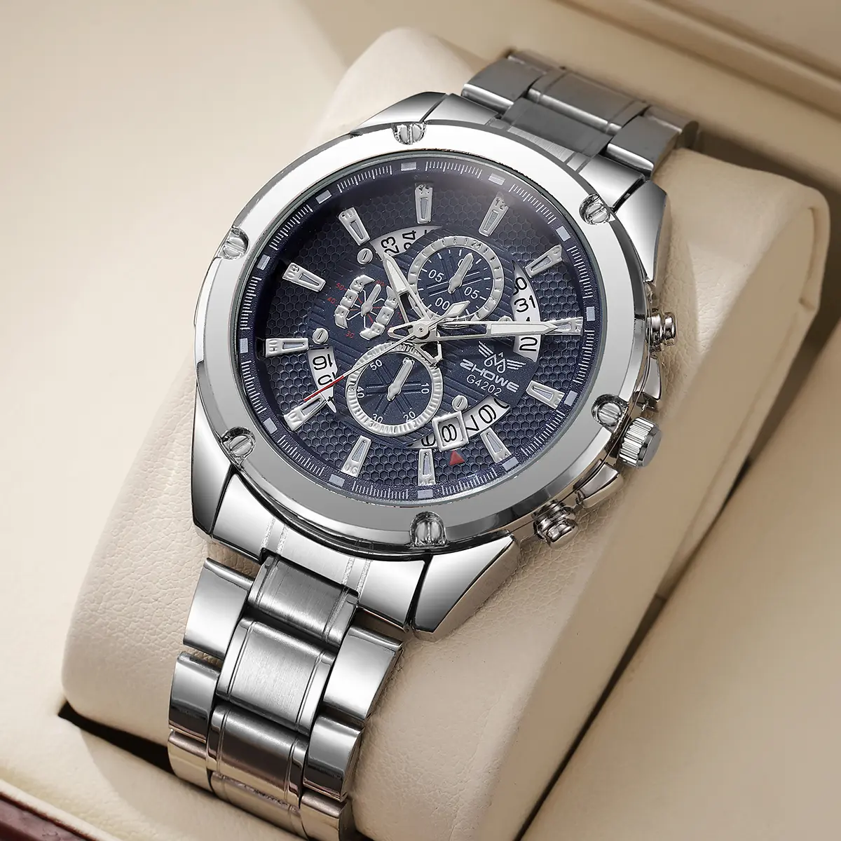 CHOWE 4202 Men's Quartz Watch Large Dial Stainless Steel Strap Casual Business Elegant Watches for Men reloj hombre(Without Box)