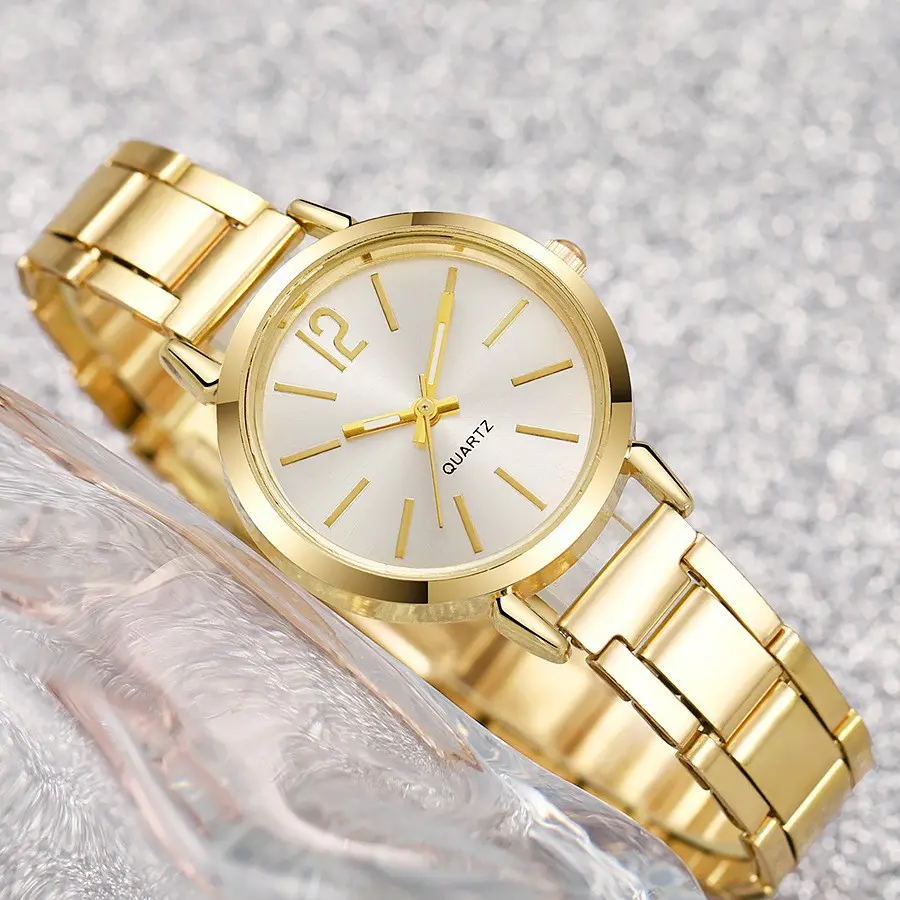 2PCS Set Fashion Luxury Women's Watch Gold Fine Strap Ladies Watch For Bracelet Montre Femme Female Wrist Watch Women Clock
