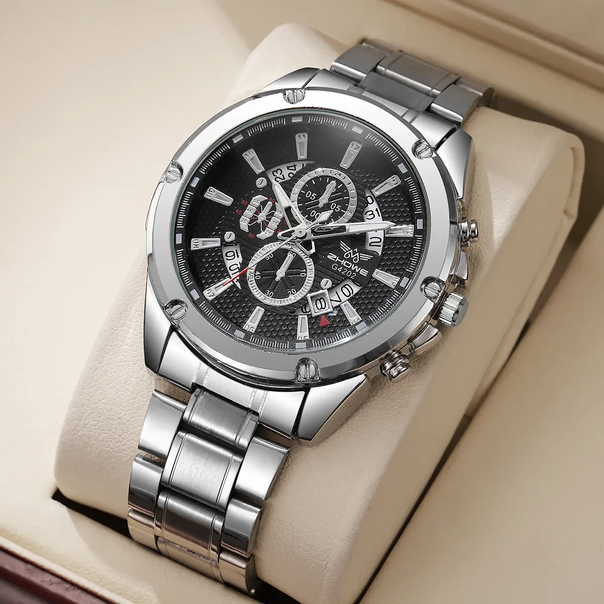 CHOWE 4202 Men's Quartz Watch Large Dial Stainless Steel Strap Casual Business Elegant Watches for Men reloj hombre(Without Box)