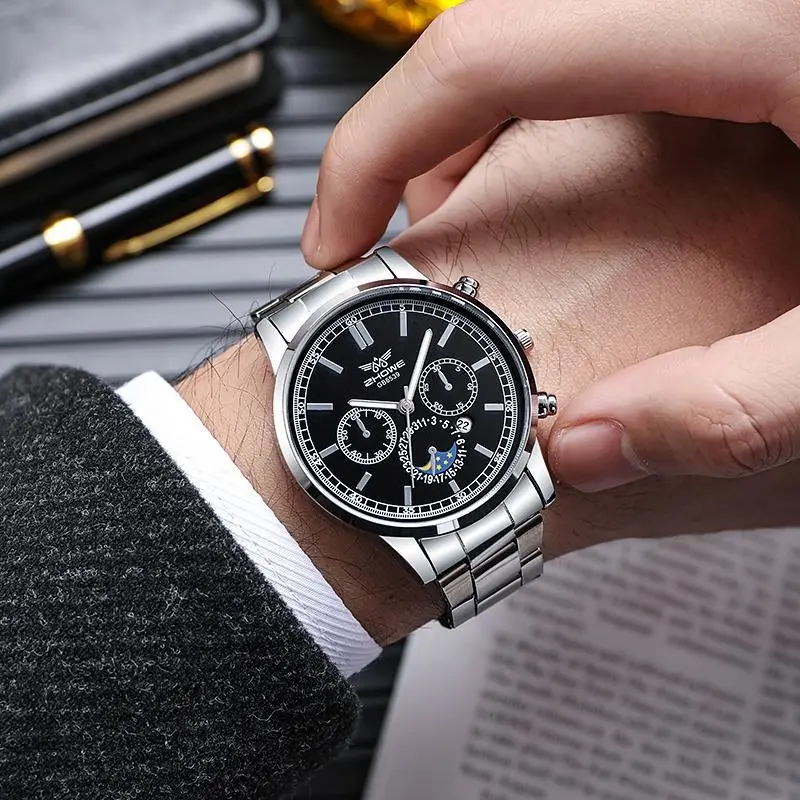 Fashion Men Stainless Steel Watch Luxury Calendar Quartz Wrist Watch Mens Business Watches for Man Luminous Clock