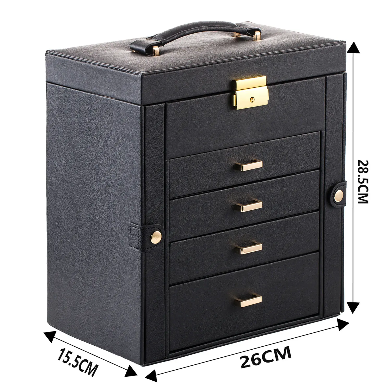 Synthetic Leather Large Jewelry Box, Mirror Watch Storage Box, Necklace Ring Earring Storage Box Make Up Organizer