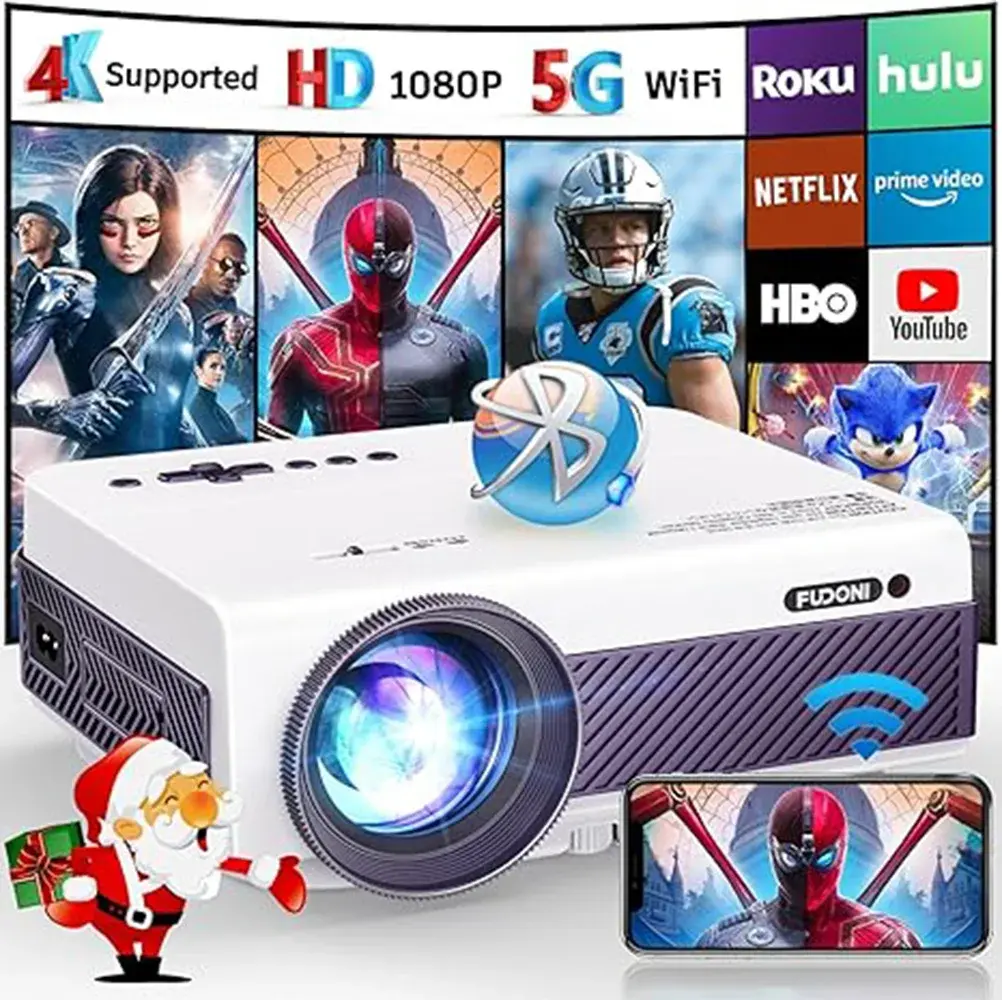Projector with WiFi and Bluetooth, 5G WiFi Native 1080P Outdoor Projector Support 4K, Portable Movie Projector for Most Devices