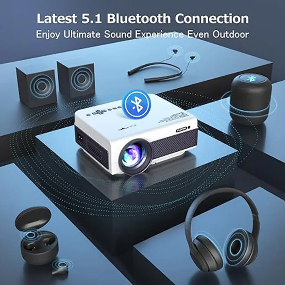 Projector with WiFi and Bluetooth, 5G WiFi Native 1080P Outdoor Projector Support 4K, Portable Movie Projector for Most Devices