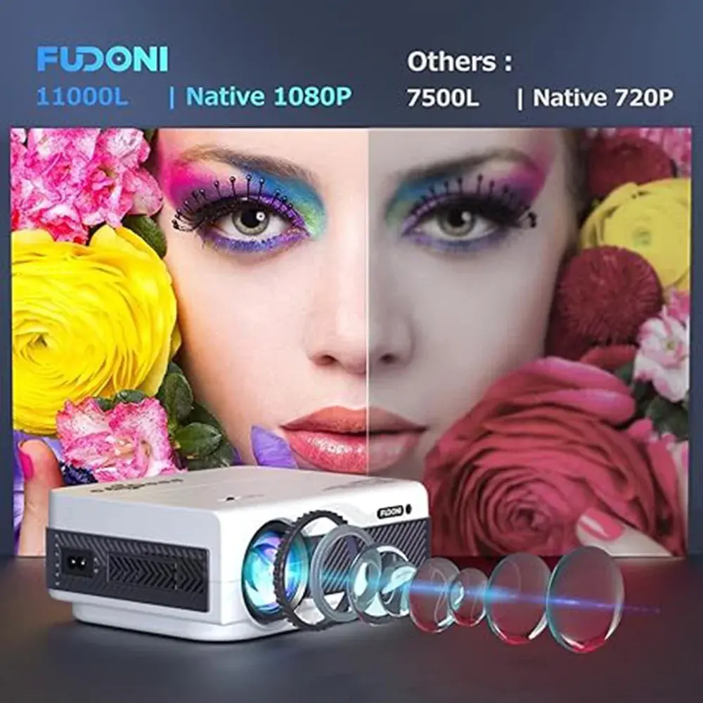 Projector with WiFi and Bluetooth, 5G WiFi Native 1080P Outdoor Projector Support 4K, Portable Movie Projector for Most Devices