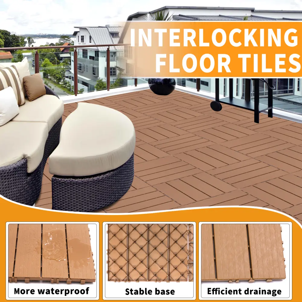 Plastic Interlocking Deck Tiles, 11.8" x 11.8" (Pack of 44), Patio Flooring Outdoor Waterproof All Weather Use