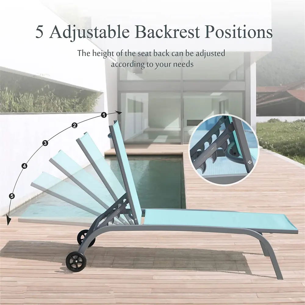 Outdoor Lounge Chair Set of 2, Outdoor Lounge Chair with Wheels, Turquoise, 2 Lounge Chairs) Lounge Chair  Outdoor Furniture