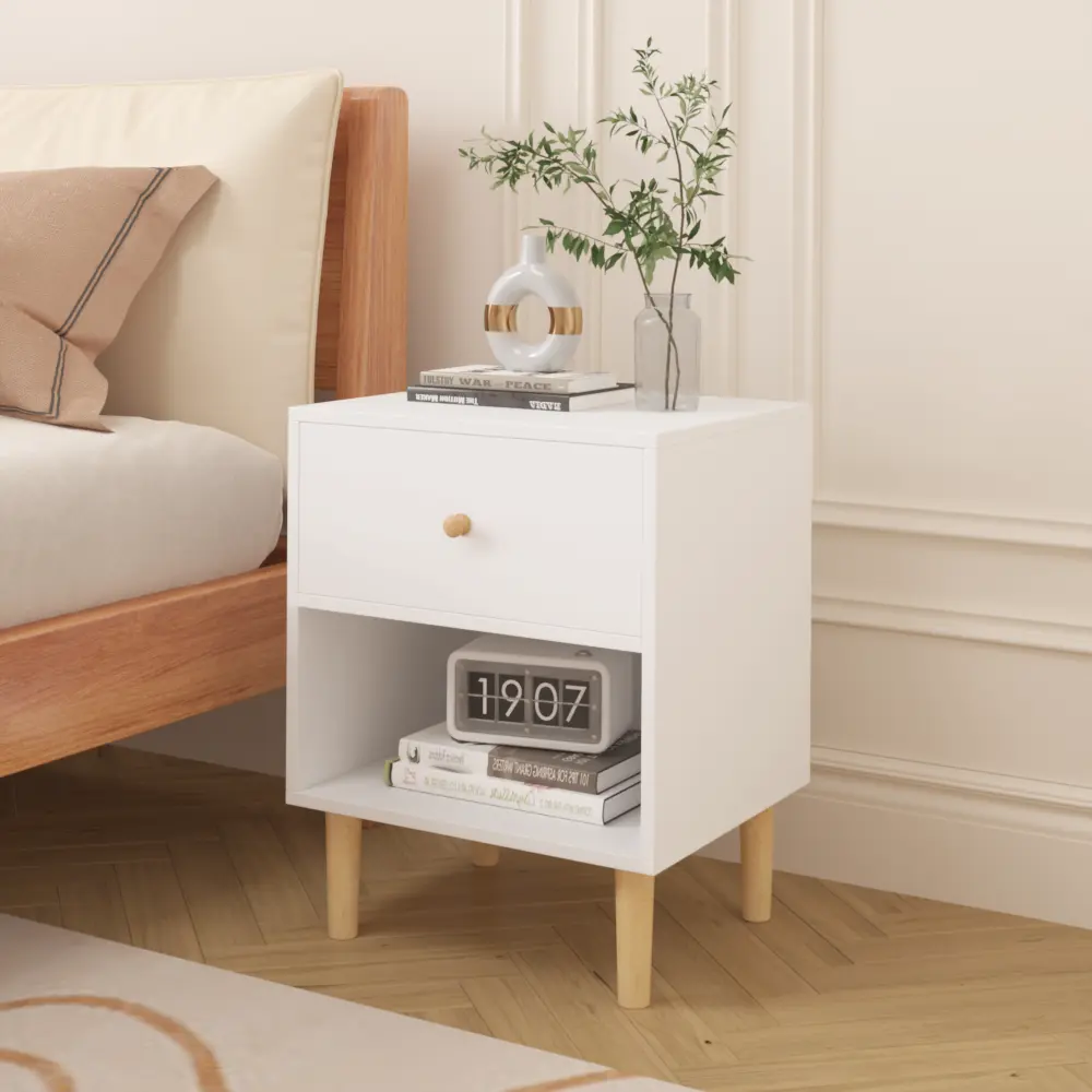 23.22''H Wooden Nightstand with One Drawer One Shelf for Kids, Adults Bedroom Furniture
