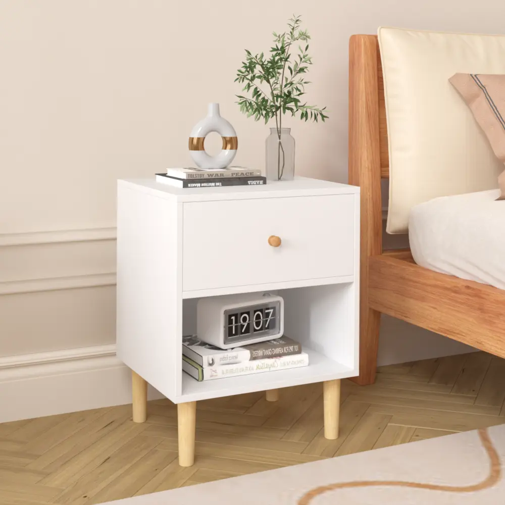 23.22''H Wooden Nightstand with One Drawer One Shelf for Kids, Adults Bedroom Furniture