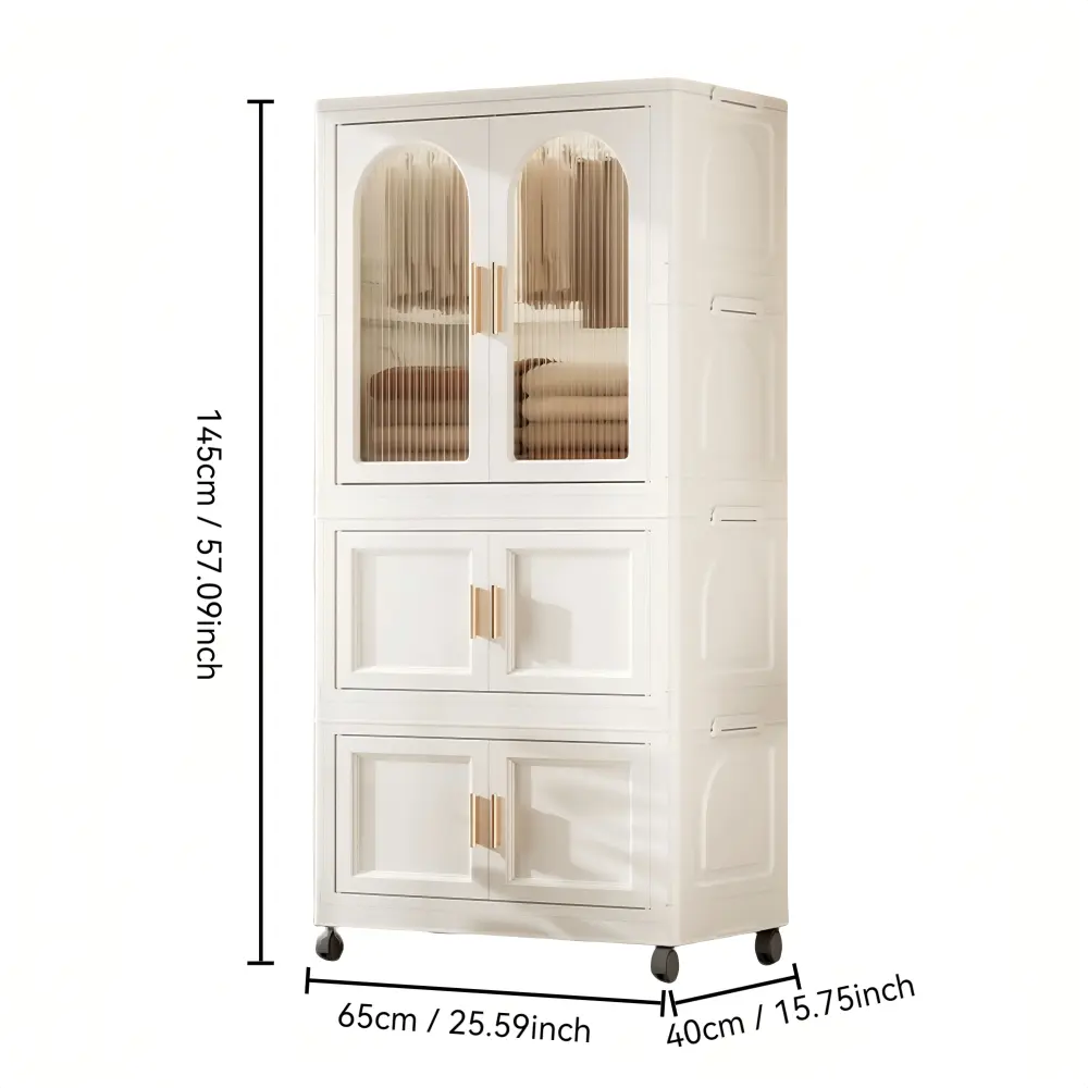 25.59" Side Width Folding Wardrobe with Magnetic Doors, Plastic Storage Cabinet on Wheels Storage Box  Storage