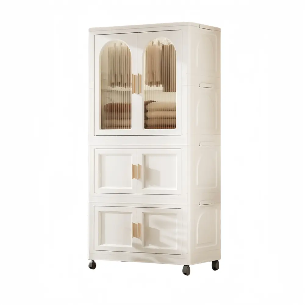 25.59" Side Width Folding Wardrobe with Magnetic Doors, Plastic Storage Cabinet on Wheels Storage Box  Storage