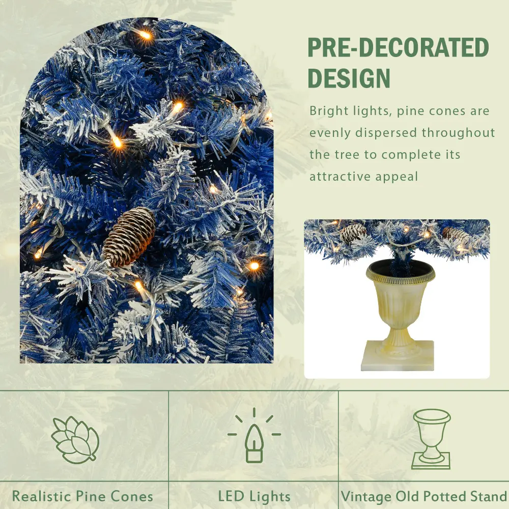 Pre-lit Xmas Tree Artificial Christmas 4-Piece Set,Garland, Wreath and Set of 2 Entrance Trees X-mas with LED Lights, Christmas