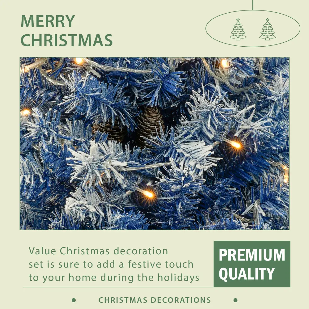 Pre-lit Xmas Tree Artificial Christmas 4-Piece Set,Garland, Wreath and Set of 2 Entrance Trees X-mas with LED Lights, Christmas