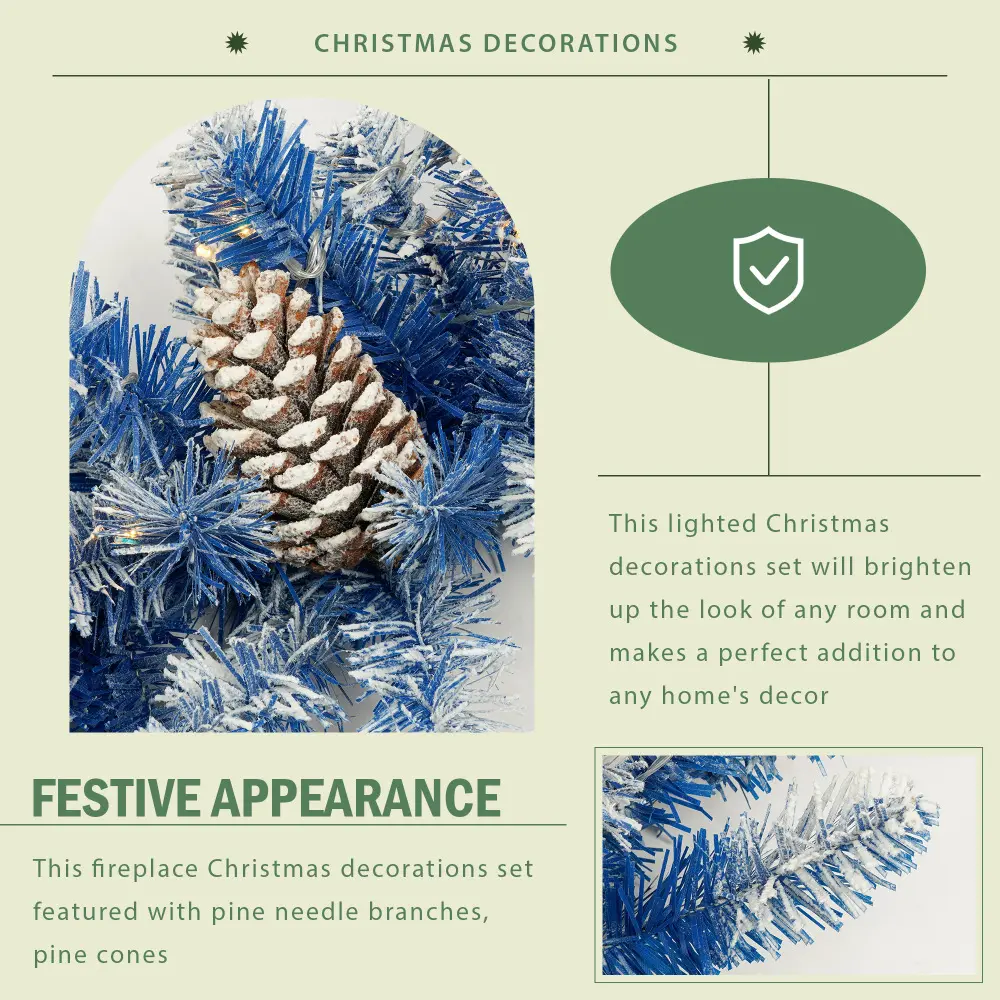 Pre-lit Xmas Tree Artificial Christmas 4-Piece Set,Garland, Wreath and Set of 2 Entrance Trees X-mas with LED Lights, Christmas
