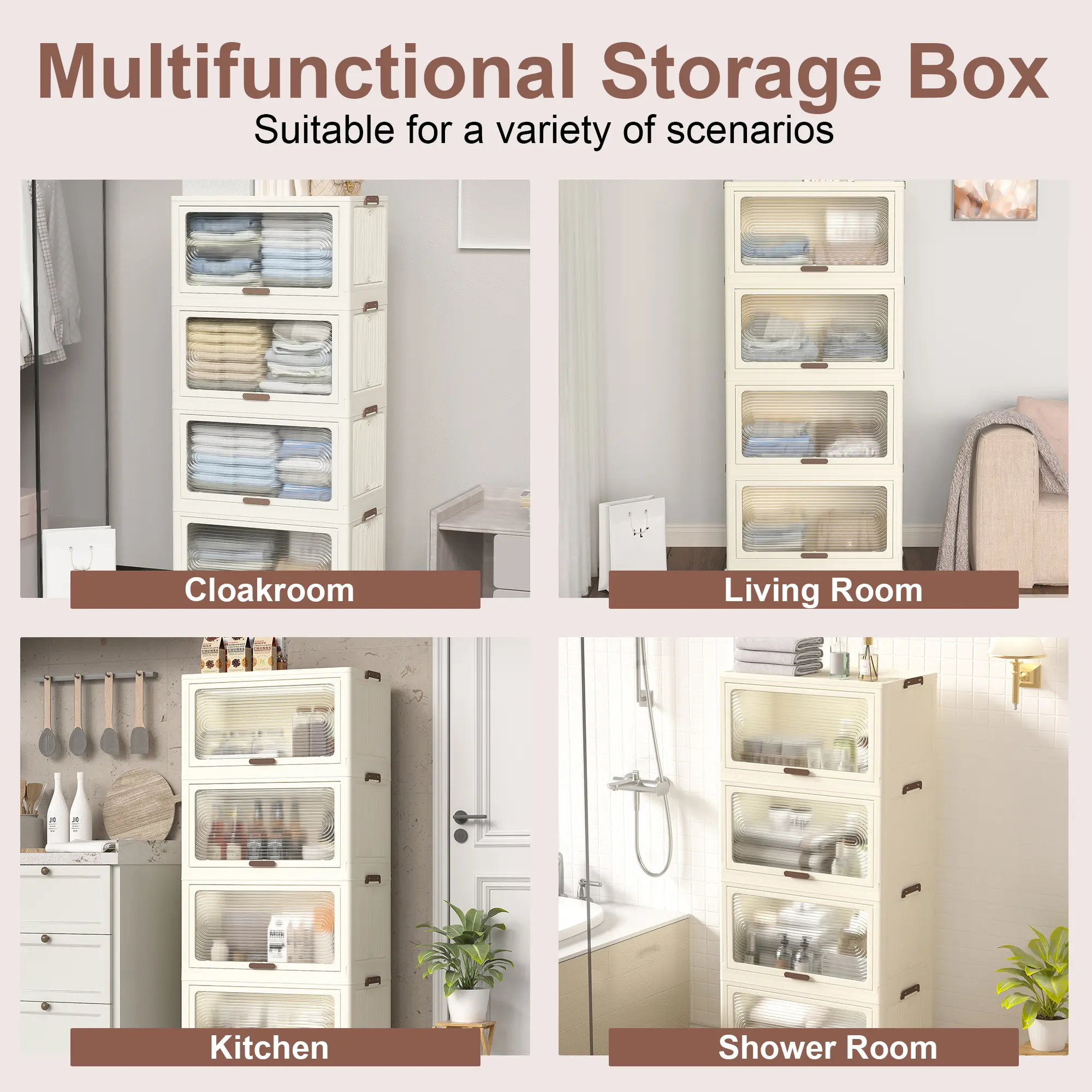 4 Layers Plastic Storage Box with Lid, Stackable Storage Box with Wheels,  Storage Box Storage Box  Storage Boxes