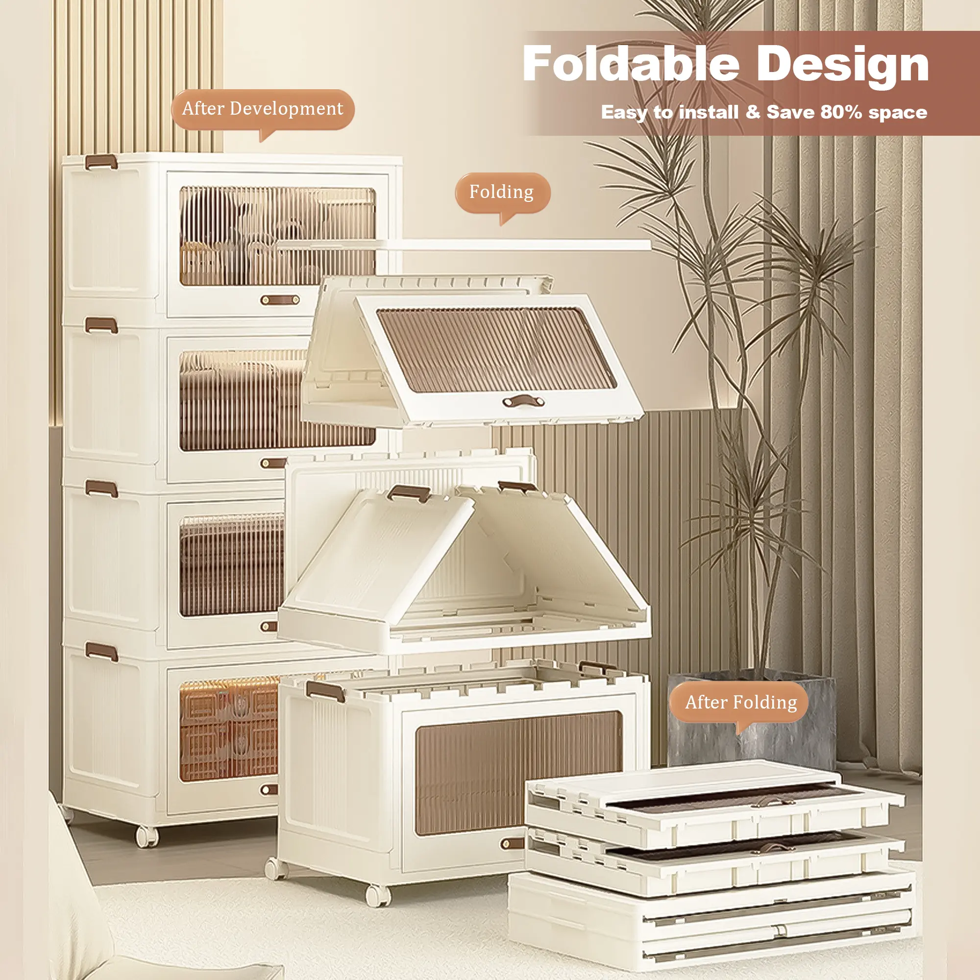 4 Layers Plastic Storage Box with Lid, Stackable Storage Box with Wheels,  Storage Box Storage Box  Storage Boxes