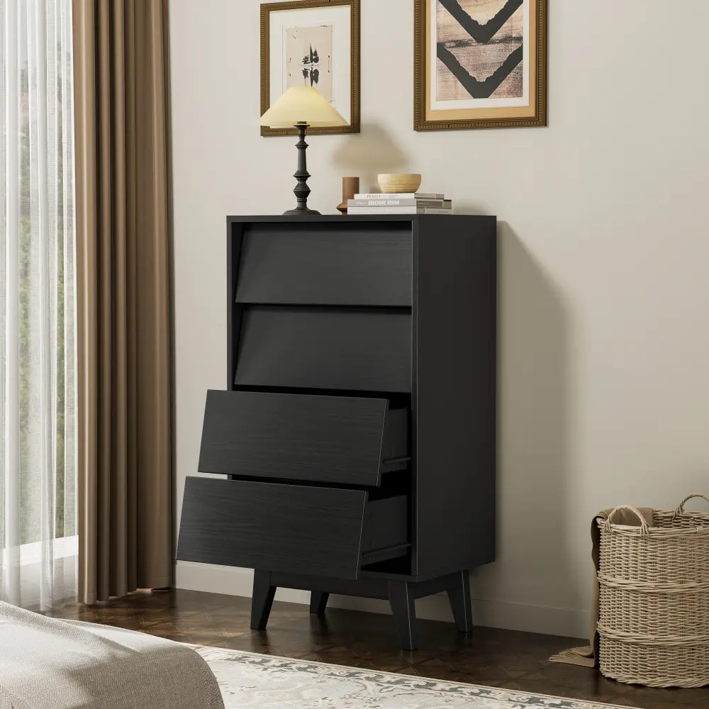 4 Drawer Double Dresser Features Vintage-style and Bevel Design Furniture  Storage Cabinet  Drawer Furniture