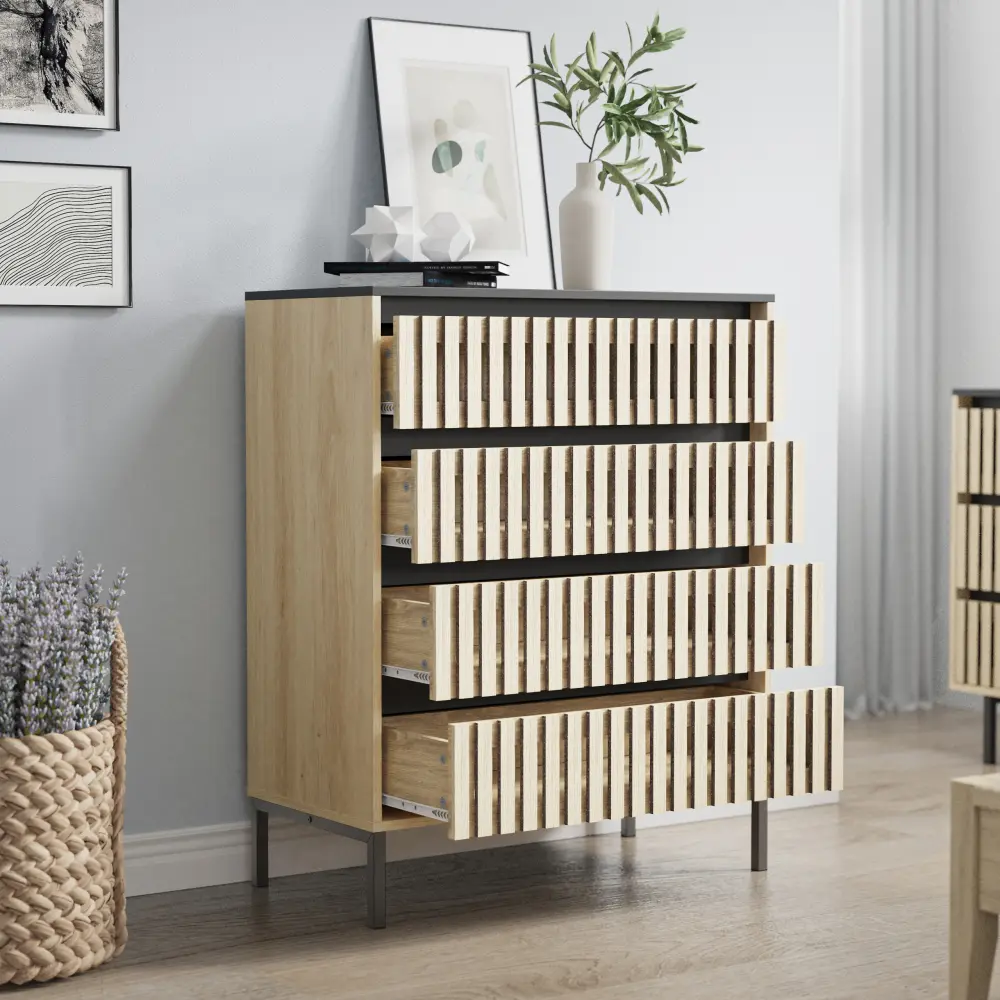 4 Drawer Storage Cabinet,Freestanding Cabinet,Bedroom Clothing Storage,Large Capacity,Modern Minimalist