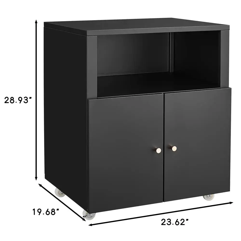 Home Office Printer Stand on Wheels, Printer Desk with Filing Door, Mobile Horizontal Filing Cabinet with Open Storage Shelves