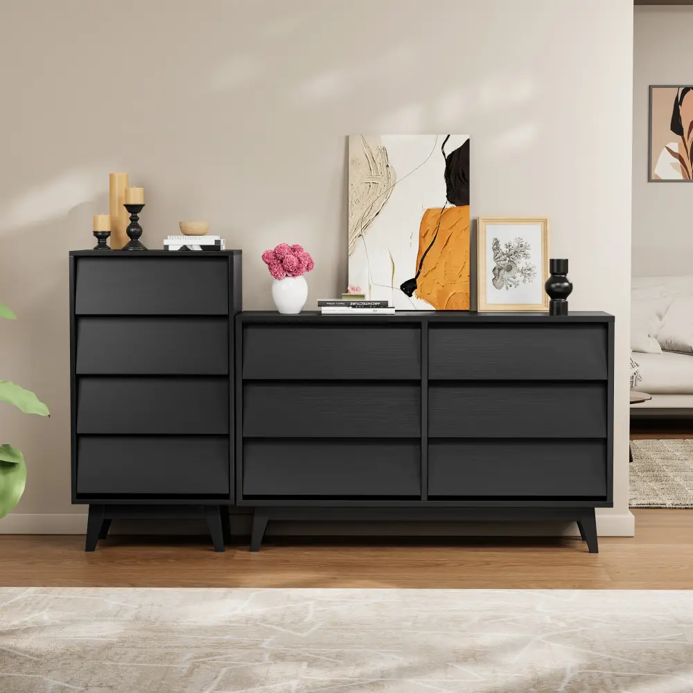 4 Drawer Double Dresser Features Vintage-style and Bevel Design Furniture  Storage Cabinet  Drawer Furniture