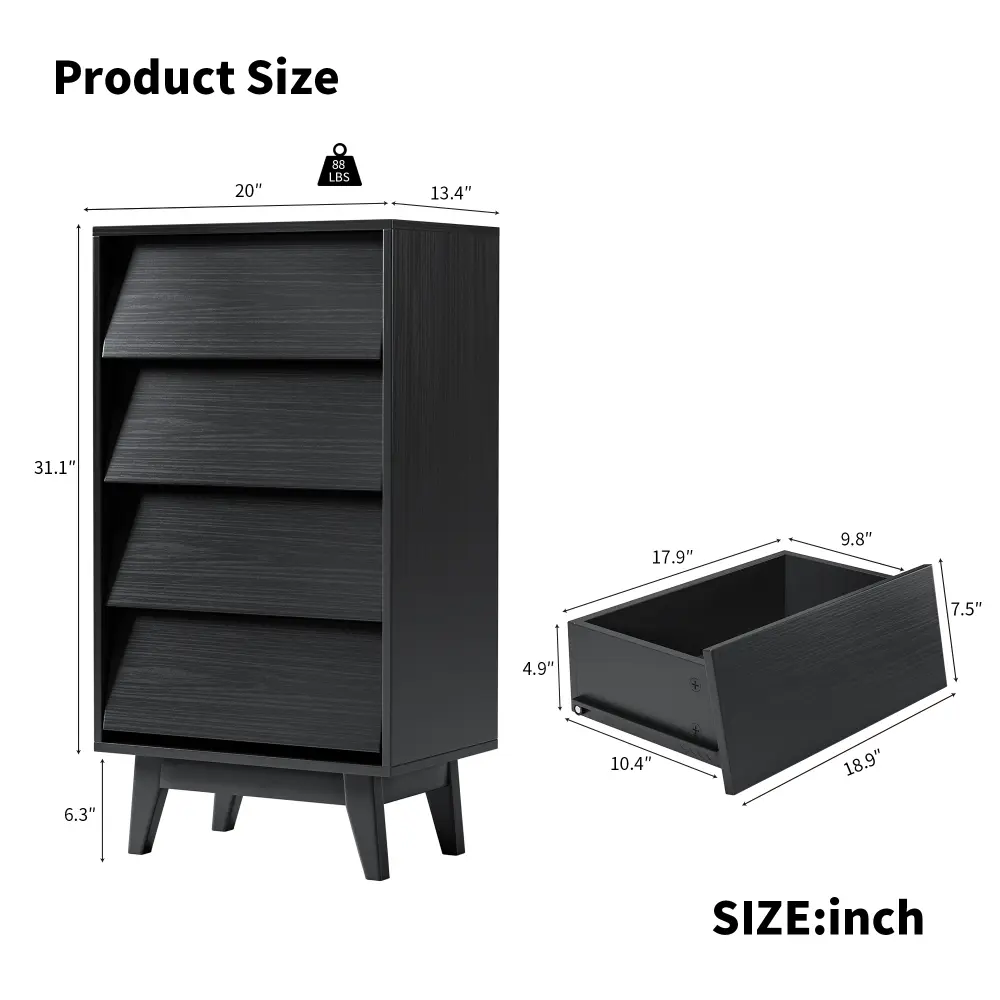 4 Drawer Double Dresser Features Vintage-style and Bevel Design Furniture  Storage Cabinet  Drawer Furniture