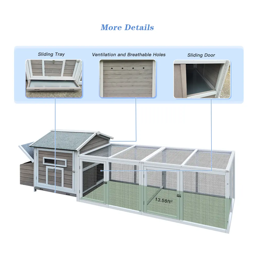 118＂Wooden Chicken Coop Outdoor Hen House Poultry Cage with Free-range Doors, Nesting Box,Leakproof Pull-on Tray Chicken Coop
