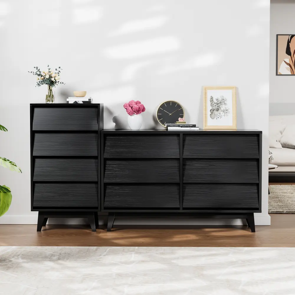 6 Drawer Double Dresser Features Vintage-style and Bevel Design Furniture  Storage Cabinet