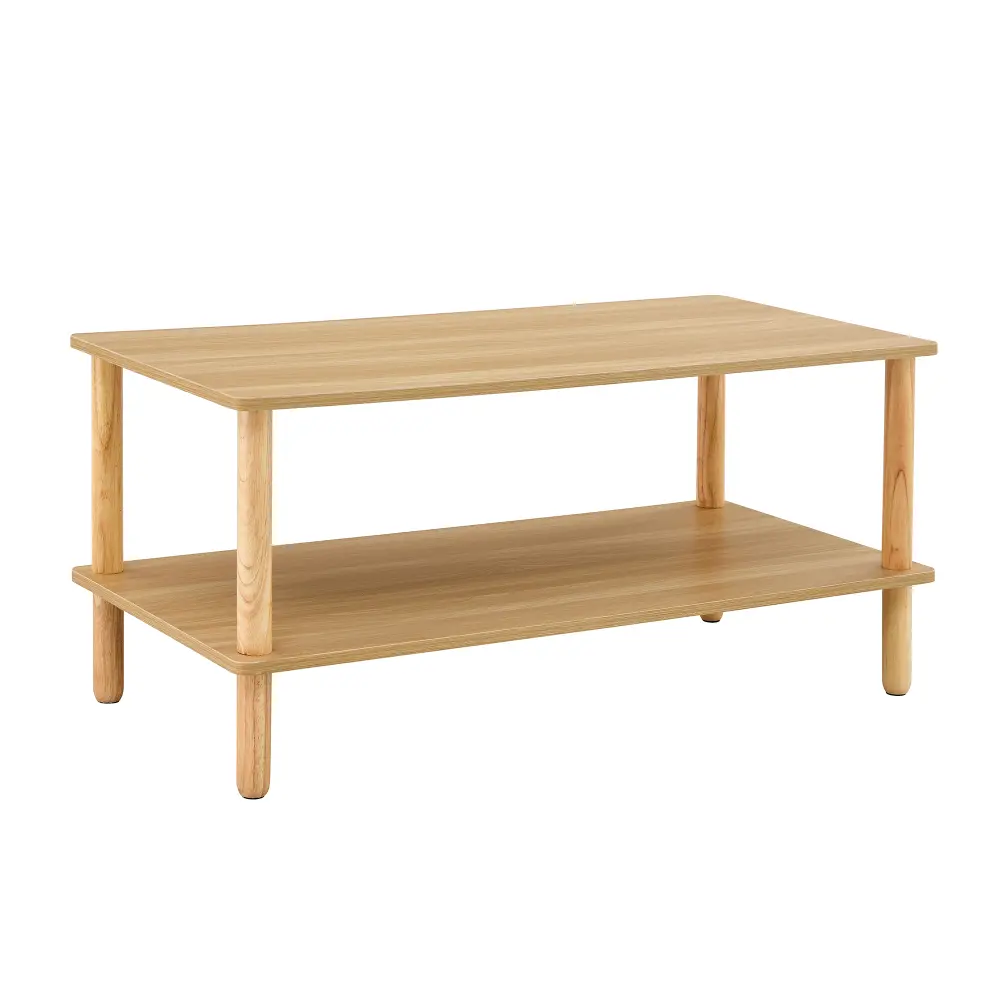 Modern 2 Tier Coffee Table for Living Room Furniture, Rectangular Center Table with Open Storage Shelf, Stable and Durable