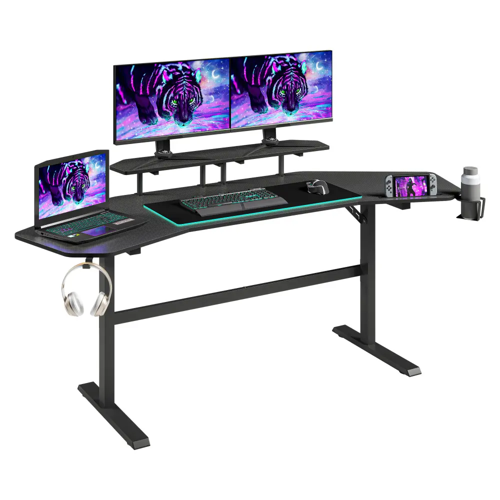 Gaming Desk with Shelves & Accessory Holder, Black  Computer Desk