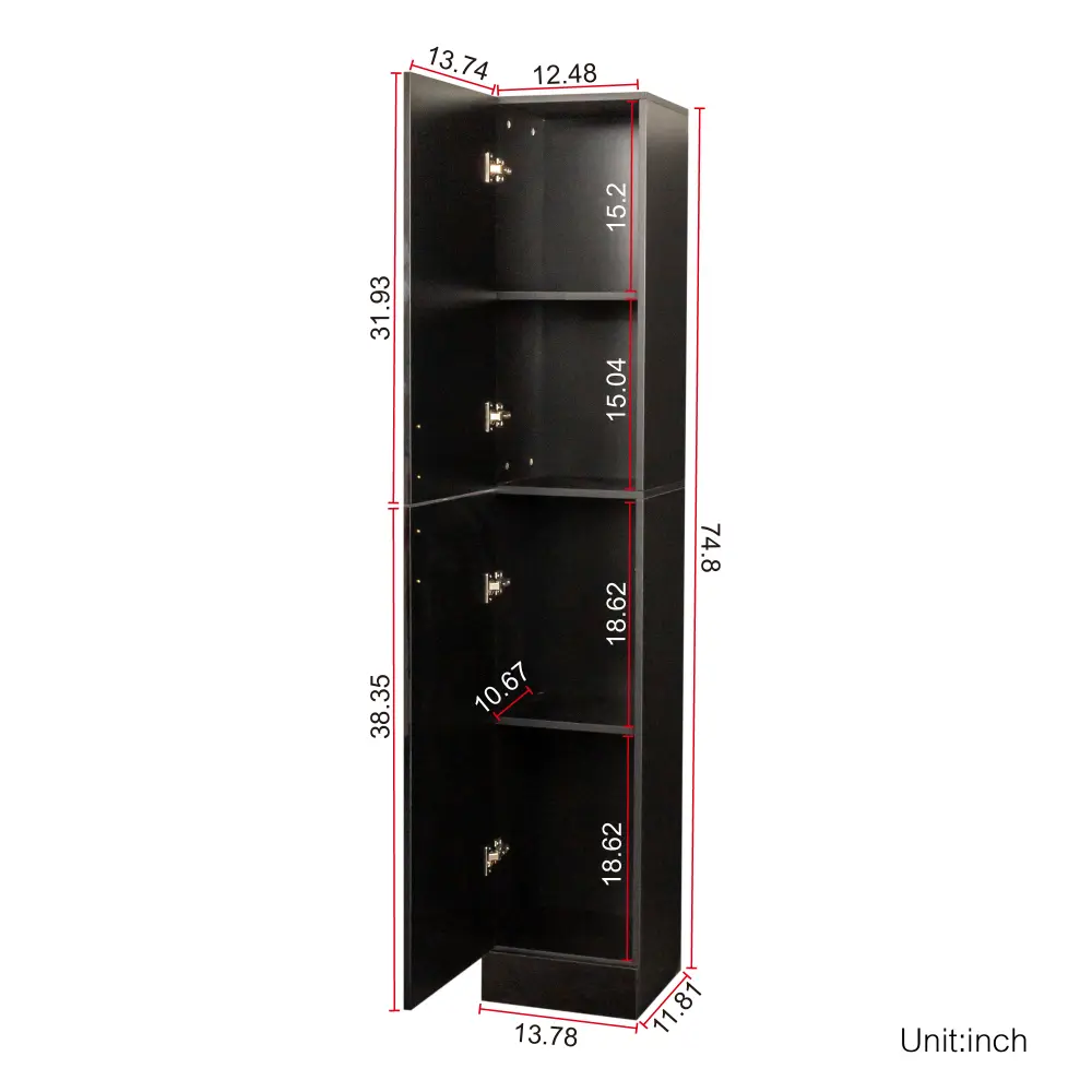 Freestanding  Cabinet with Inadjustable Shelves and Two Doors for Kitchen, Dining Room,black Furniture  Storage Cabinet