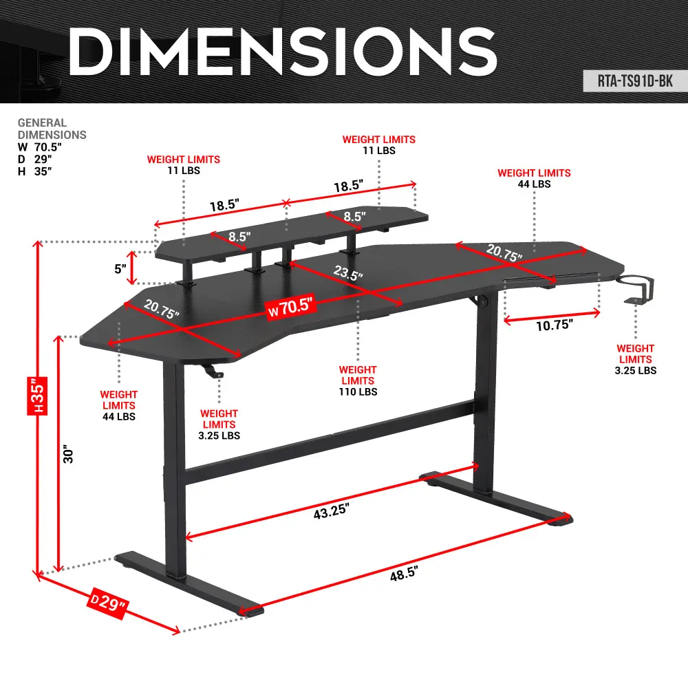 Gaming Desk with Shelves & Accessory Holder, Black  Computer Desk