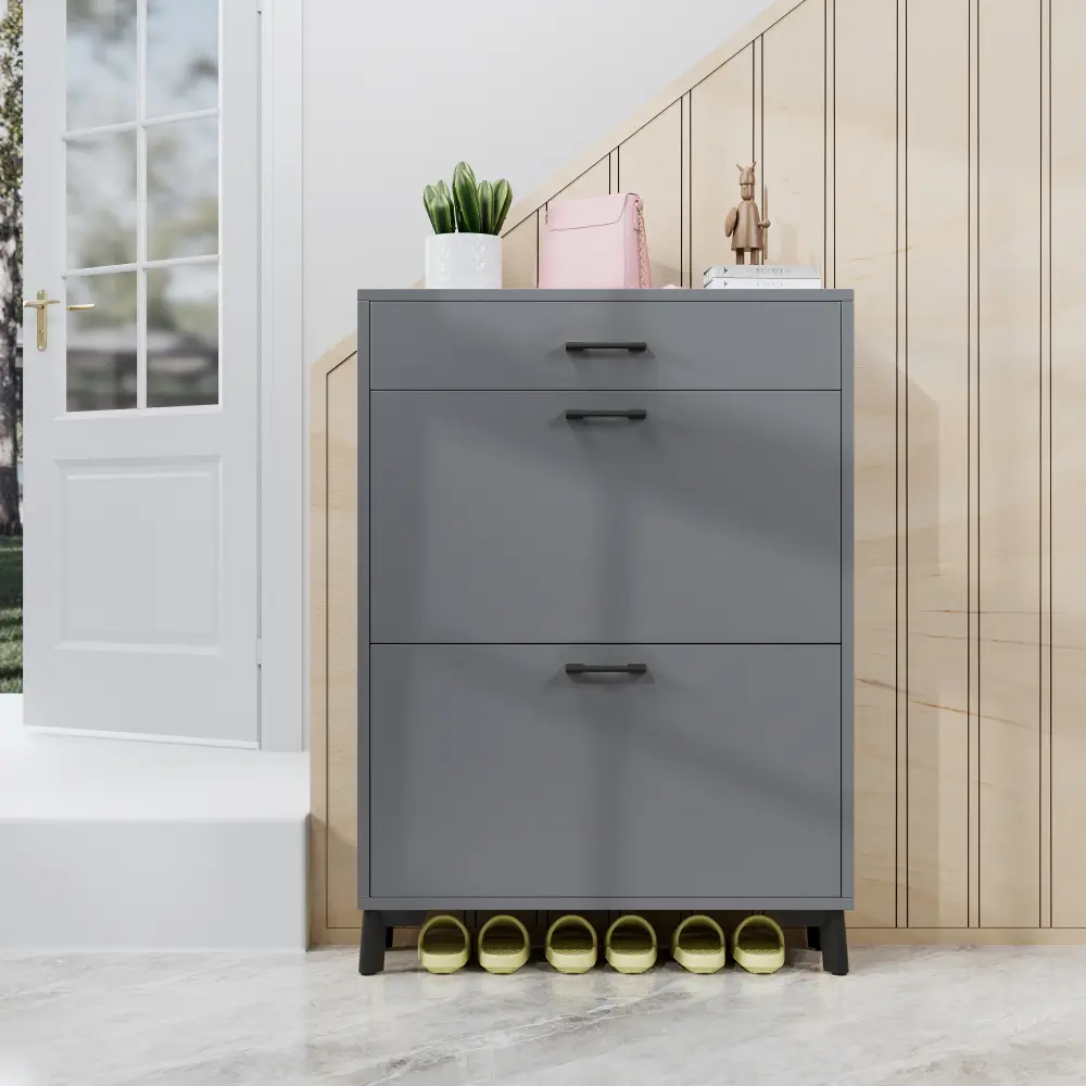 Entryway Shoe Cabinet, Freestanding Shoe Cabinet with 2 Flap Drawers, Hidden Shoe Shelf Shoe Organizer and Storage