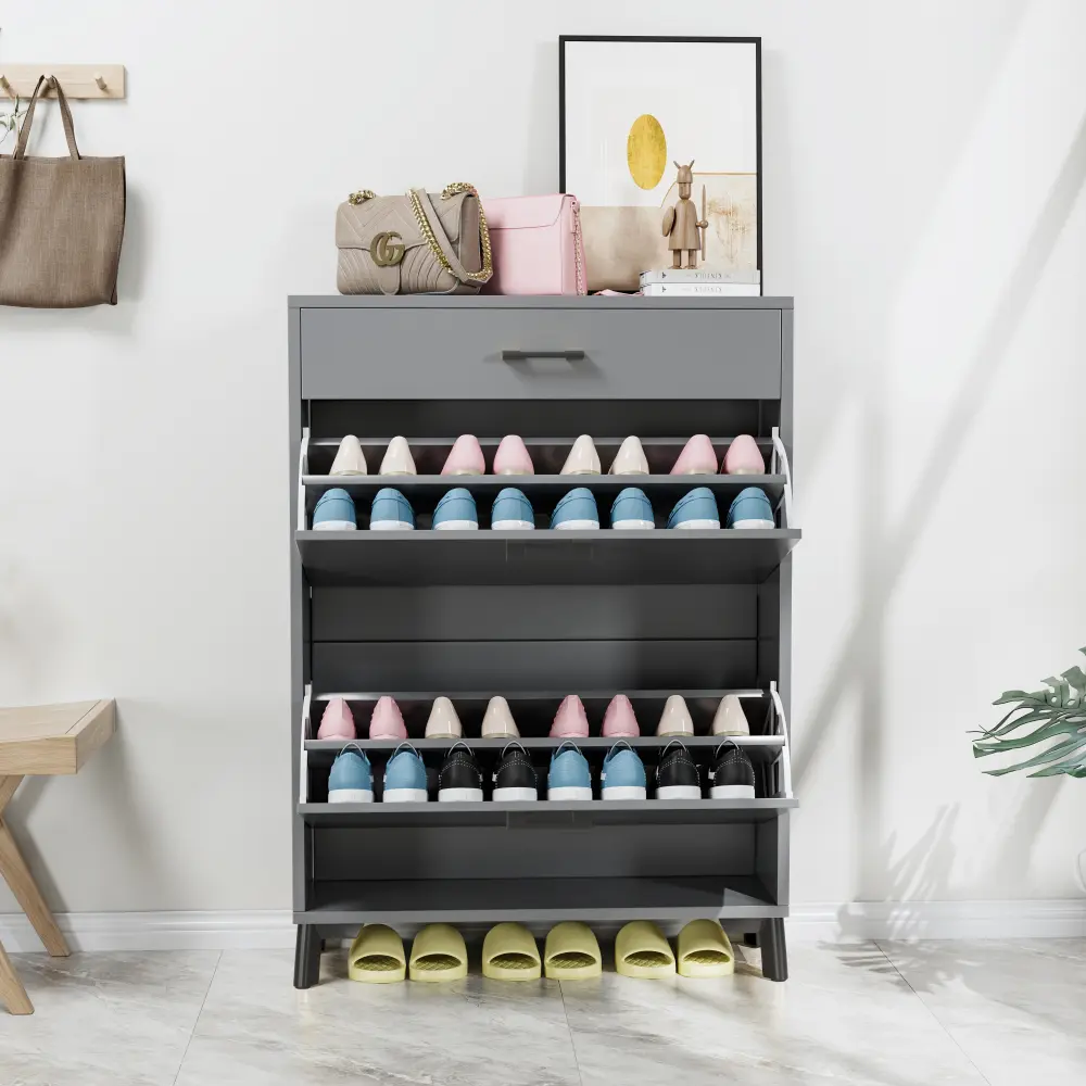 Entryway Shoe Cabinet, Freestanding Shoe Cabinet with 2 Flap Drawers, Hidden Shoe Shelf Shoe Organizer and Storage