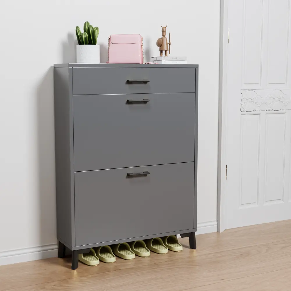 Entryway Shoe Cabinet, Freestanding Shoe Cabinet with 2 Flap Drawers, Hidden Shoe Shelf Shoe Organizer and Storage