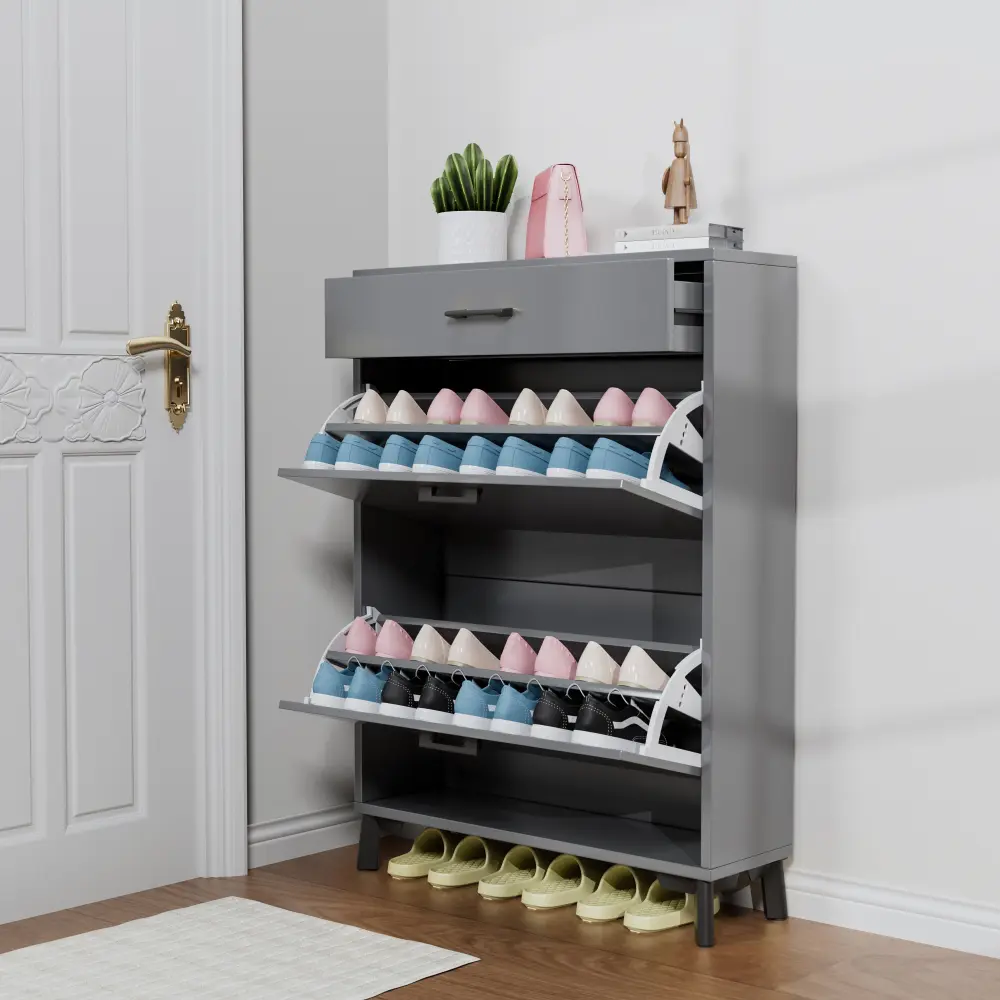 Entryway Shoe Cabinet, Freestanding Shoe Cabinet with 2 Flap Drawers, Hidden Shoe Shelf Shoe Organizer and Storage