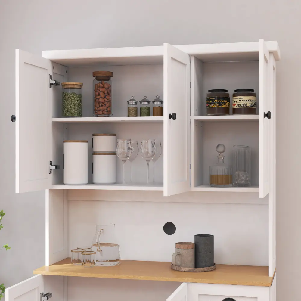 71" Kitchen Pantry with Microwave Countertop, Freestanding Pantry with Adjustable Shelves Sideboard