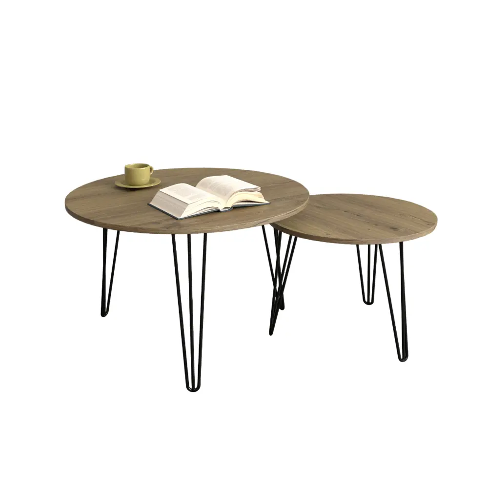 27.56 Inch Round Nesting Coffee Tables Set of 2, Round Wood Tabletop, Sturdy Metal Base for Living Room, Bedroom