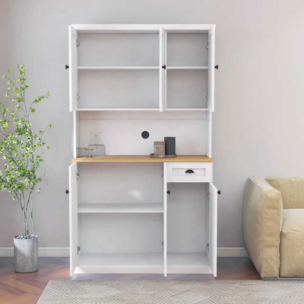 71" Kitchen Pantry with Microwave Countertop, Freestanding Pantry with Adjustable Shelves Sideboard