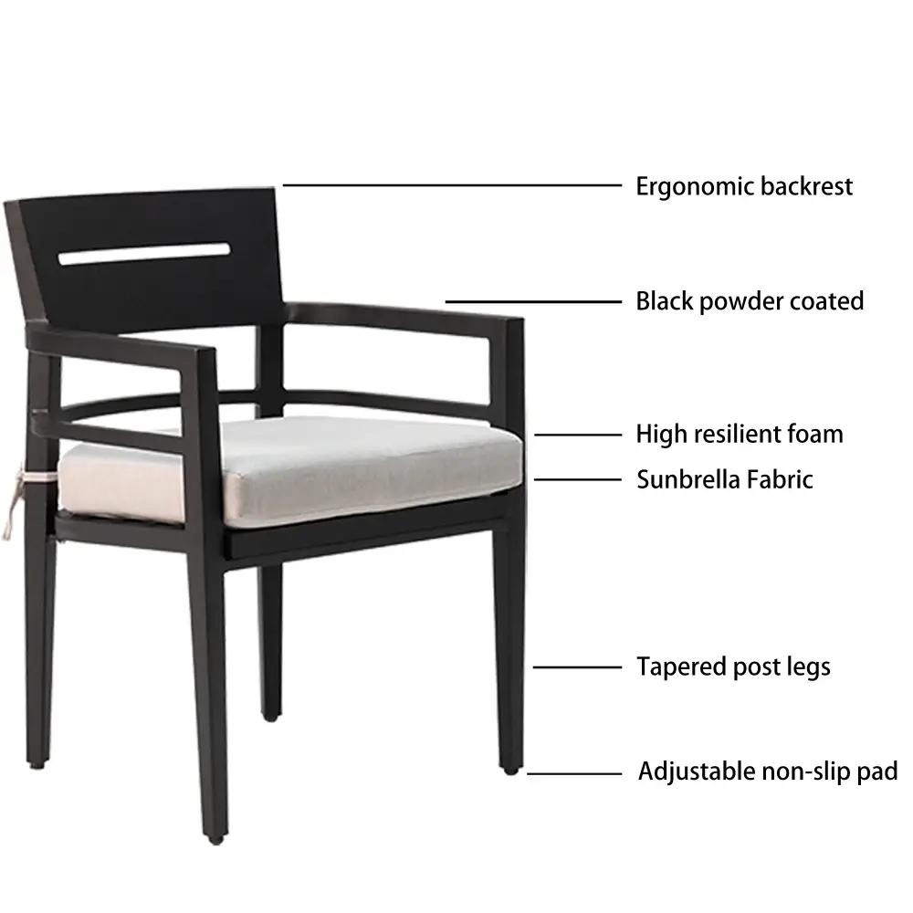 Outdoor Patio K/D Aluminium Fixed Dining Chairs 4 Piece, Outdoor Grade Fabric Seat, Tapered Feet Chairs  Outdoor Chair
