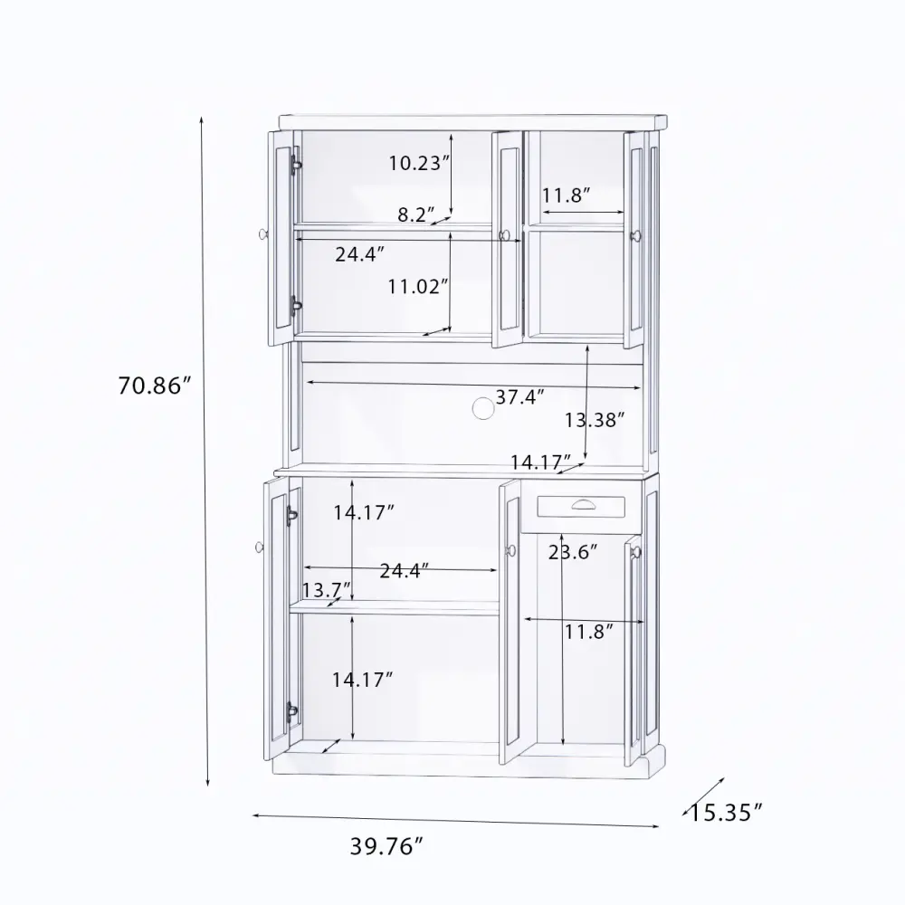 71" Kitchen Pantry with Microwave Countertop, Freestanding Pantry with Adjustable Shelves Sideboard