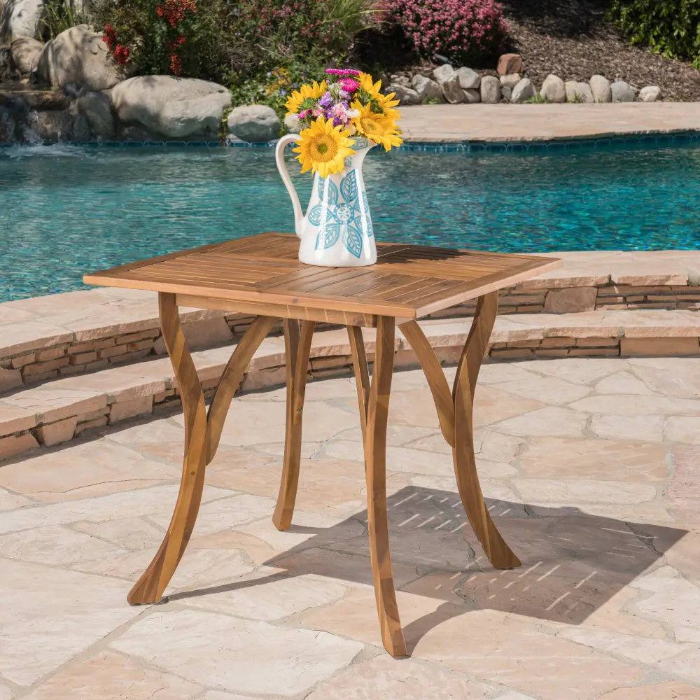 Square Wooden Coffee Table, Outdoor Side Table with Slatted Design, Suitable for Backyard, Garden Coffee Table