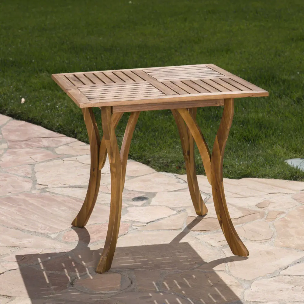 Square Wooden Coffee Table, Outdoor Side Table with Slatted Design, Suitable for Backyard, Garden Coffee Table